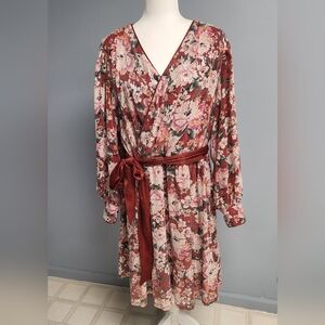 LC Lauren Conrad Floral Print Sequined Dress with Belt